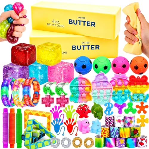 60 Pack Squishy Sensory Fidget Toys for Kids, Slow Rising Butter Squishies Stress Cube, Squeeze Toys, Treasure Box Toys Classroom Prizes Pinata Filler Goodie Bag Stuffers Party Favors for Kids