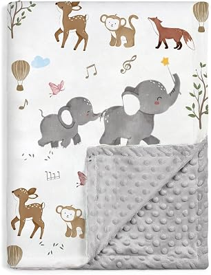 BOPRIO Baby Blankets for Unisex Boys Girls, Super Soft Nursery Minky Blankets with Woodland Animal Design and Dotted Fleece Backing, Printed Bed Throws Newborn Toddler Gift 30 x 40 Inch