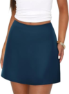 BTFBM Women Mini Skirts 2026 Spring Trendy Silk Satin Short Skirt High Waisted A-Line Club Party Going Out Summer Skirts(Dark Blue, Small)