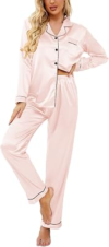 EKOUAER Long Satin Silk Pajama Set