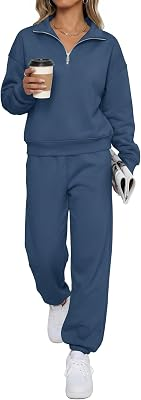 BTFBM Womens 2 Piece Outfits Sweatsuit Fleece Lounge Sets,S,Blue
