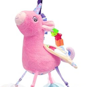 Baby Car Seat Hanging Toy for 0-6 Months with Musical Sensory Rattle Girl | Baby Hanging Toys,Plush Mirror Squeaky Travel Stuffed Animal Unicorn,Car stroller Travel tummy time for newborn baby gift