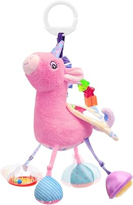 Baby Car Seat Hanging Toy for 0-6 Months with Musical Sensory Rattle Girl | Baby Hanging Toys,Plush Mirror Squeaky Travel Stuffed Animal Unicorn,Car stroller Travel tummy time for newborn baby gift