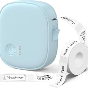 Mini Label Maker Machine with Tape AH-P05, Portable Bluetooth Mini Label Printer, Wireless Thermal Label Maker, Waterproof & Rechargeable, Built-in Cutter, for Home, Office, Kitchen – Blue