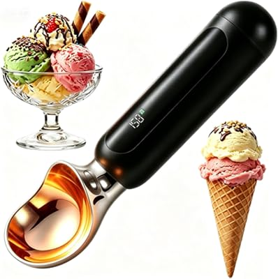 Ice Cream Scoop Heated, Electric Ice Cream Scooper for Hard Ice Cream | LED Display, 3 Temp Settings, Rechargeable, Waterproof IP67, Effortless Scooping, Great for Gelato, Sorbet & Frozen Yogurt