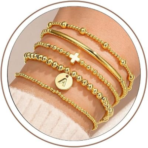 TURANDOSS 5Pcs Gold Cross Bead Bracelets Sets