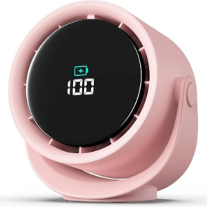 YOSHENMO Portable Desk Fan for Bedroom, Turbo Table Fans with smile icon LED Display, 6-inch, 5-Speed Strong Airflow, Low Noise, 360° Adjustable Tilt, Suitable for Home, Office, Outdoor, Pink