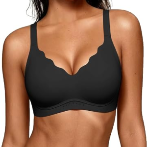 As Fairy Wireless Bras for Women Jelly Push Up Scalloped Bra Black 42C