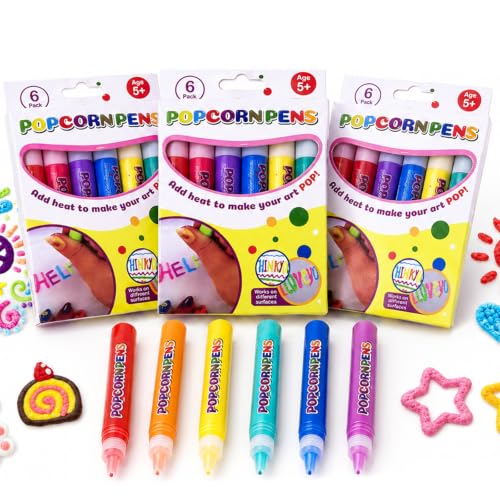 6/18/30 Pack Popcorn Pens, 6 Colors Heat Activated 3D Puffy Art Markers (3PCS)