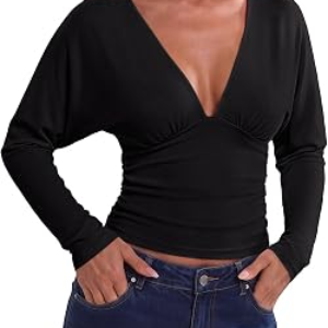REORIA Womens V Neck Going Out Tops