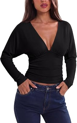 REORIA Womens V Neck Going Out Tops