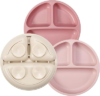 PandaEar 3 Pack Toddler Plates, Silicone Divided Suction Plate for Babies, BPA-Free 100% Food-Grade Silicone Unbreakable Baby Plate (Pink/Linen/Light Pink)