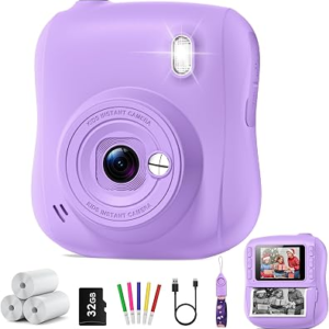 Instant Print Camera for Kids, Best 1080P HD Selfie Toy with 32GB SD Card | Christmas Birthday Gifts for 3 4 5 6 7 8 9 10 11 12 Year Old Boys Girls,Toddler Digital Video Camcorder Cameras(Purple)