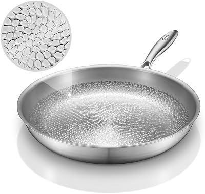 VocVoi Titanium pans for cooking,12" frying pan,butter warmer skillet | Uncoated Hammered Titanium Pro Pan, PFOA/PFAS/PTFE Free Cookware, Induction & Oven-Safe