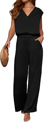 ANRABESS Women Summer 2 Piece Outfits V-Neck Top and Wide Leg Pants Set