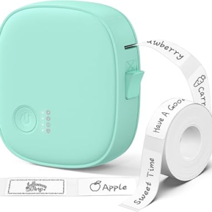 Mini Label Maker Machine with Tape AH-P05, Portable Bluetooth Mini Label Printer, Wireless Thermal Label Maker, Waterproof & Rechargeable, Built-in Cutter, for Home, Office, Kitchen – Green