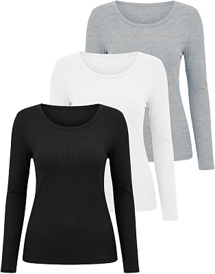 Cute Womens Basic Long Sleeve Tops 3 Pack