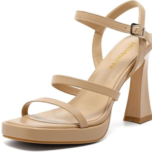 Women Chunky Platform Heels Open Toe Ankle Strap Sandals 3 Inch