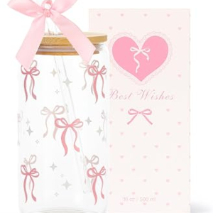 LANGASQUE Pink Bow Glass Cup with Lid