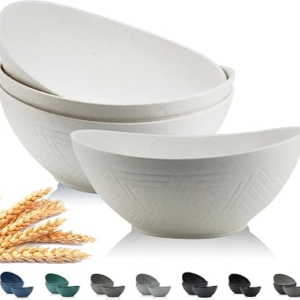 PYRMONT 9.6 Inch Serving Bowls, Large Serving Dishes for Wedding Parties, 60 Oz Bowls for Salad, Side Dishes, Ramen, Oval Shape, Freezer & Dishwasher Safe, Set of 4 – White