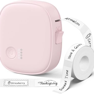 Mini Label Maker Machine with Tape AH-P05 – Portable Bluetooth Mini Label Printer, Wireless Thermal Label Maker, Waterproof & Rechargeable, Built-in Cutter, for Home, Office, Kitchen – Pink