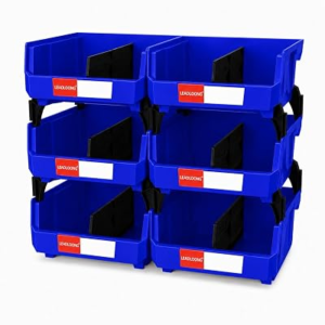 LEADLOONG 6 Pack Stackable Storage Bins Heavy Duty Parts Organizer Blue