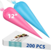 HOTEC 200Pcs 12 Inch Anti-Burst Disposable Piping Bags, Non-Slip Food Grade BPA-Free Pastry Bags for Cake, Cupcake, Cookie Cream Frosting Decorating Baking Supplies