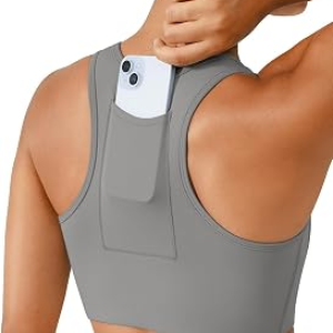BRXL High Support Front Closure Phone Pocket Sports Bra Padded Racerback Workout Running Zip Bra