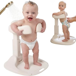 GROWNSY Baby Bath Stand for Babies 6 Months & Up, Foldable Baby Shower Stand for Infants and Toddlers, Adjustable Baby Shower Standing Support With Shower Holder