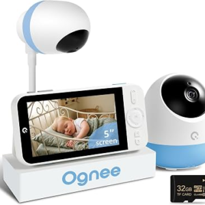Ognee Baby Monitor with Camera and Audio, 24h Recording Playback, Baby Monitor with Crib Mount, 5″ IPS 2K Display, SD Card, Remote Pan-Tilt-Zoom, 2-Way Talk, No WiFi, Night Vision, Safety Zone Alert