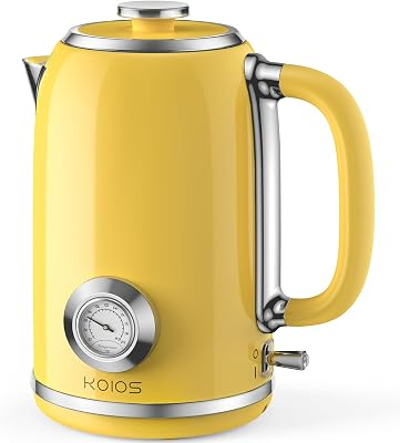 KOIOS Electric Kettle 1.8L with Built-in Temperature Gauge, Retro Design | 1500W Hot Water Tea Pot for Boiling Water, Stainless Steel Interior, Auto Shut-Off & Boil Dry Protection, Drip-free Spout