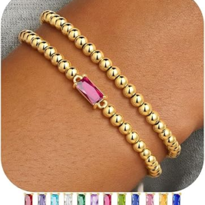 Ursteel 14K Gold Plated Birthstone Beaded Bracelet