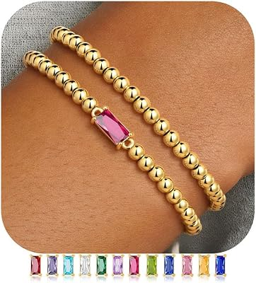 Ursteel 14K Gold Plated Birthstone Beaded Bracelet