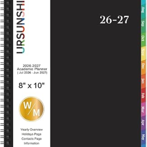 Planner 2026-2027 – July 2026 – June 2027, 2026-2027 Planner 8″ x 10″ | 2026-2027 Planner Weekly and Monthly with Printed Tabs, Flexible Cover, Twin-Wire Binding, Perfect Oganizer – Black