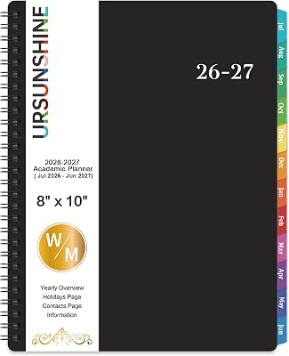 Planner 2026-2027 - July 2026 - June 2027, 2026-2027 Planner 8" x 10" | 2026-2027 Planner Weekly and Monthly with Printed Tabs, Flexible Cover, Twin-Wire Binding, Perfect Oganizer - Black