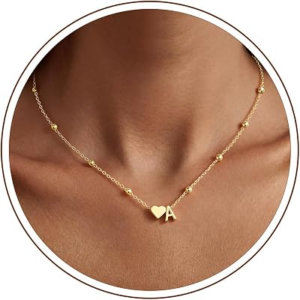 M MOOHAM Heart Initial Necklace