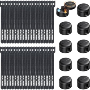 Rocoren 50‑Pack Rotatable Cable Clips & Cord Straps Cable Management Kit