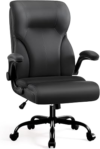 Executive Office Chair,High Back Ergonomic Comfy Desk Chair with Padded Flip-up Armrests and Wheels,PU Leather Heavy Duty Computer Swivel Rolling Task Chair for Home Office,Adults,