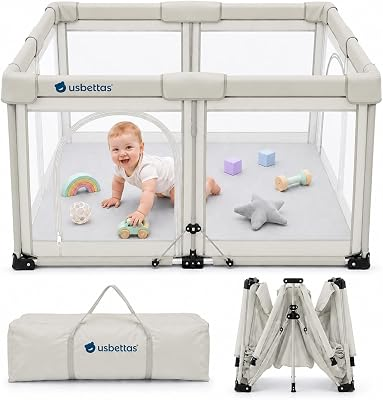 Foldable Baby Playpen, 50"x50", Beige | 1-Minute Setup, Lightweight Portable, Carry Bag Included, Indoor Outdoor Use, For Babies & Toddlers