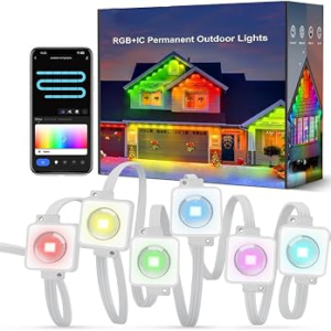 Aroste RGB 50-Foot Outdoor Light Strip | Eave Light, Intelligent APP and Remote Control, IP67 Waterproof, Suitable for Parties and Christmas