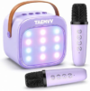 TAEMVV Mini Karaoke Machine for Kids with 2 Wireless Microphones, Purple | Karaoke Speaker, Bluetooth, Magic Voice Changer, LED Lights, Birthday Gift for Girls and Boys Ages 4-12