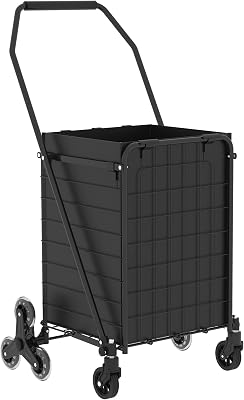 Stairs Climbing Shopping Cart, 360° Rolling Swivel Wheels | Foldable Collapsible & Lightweight