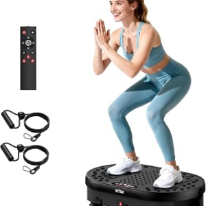 HTM Vibration Plate Exercise Machine, 9 Modes & 120 Speeds, Body Shake Plate with Resistance Bands Slot & Remote Control, 300 Lbs Capacity Shake Board for Weight Loss Fat Burner Home Fitness Workout