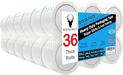 Clear Packing Tape 36 Rolls, Packing Tape Refills for Shipping Packaging Moving Sealing,1.88 Inch x 60 yd Per Roll,Total 2160 Yards (36 Rolls)