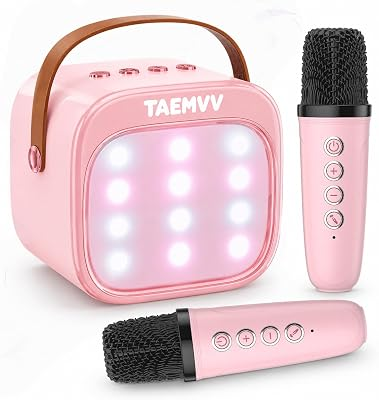 TAEMVV Mini Karaoke Machine for Kids with 2 Wireless Microphones, Pink | Karaoke Speaker, Bluet