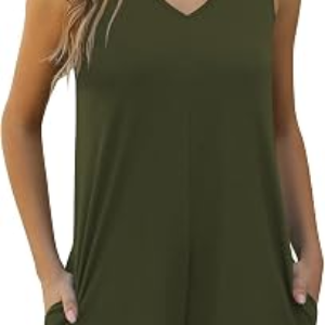 Nfsion Women’s Summer V Neck Tank Top Romper Sleeveless Loose Casual Shorts Jumpsuit Overalls with Pockets Outfits Clothes
