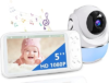 1080P Baby Monitor No WiFi, Pan Tilt 4X Zoom 5000mAh Battery Video Baby Monitor with Camera and Audio, 2-Way Talk, Night Vision, VOX, 1200FT