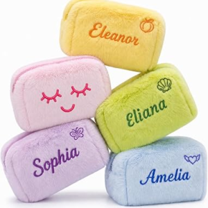 Custom Embroidered Plush Makeup Bag Personalized Name Cosmetic Pouch