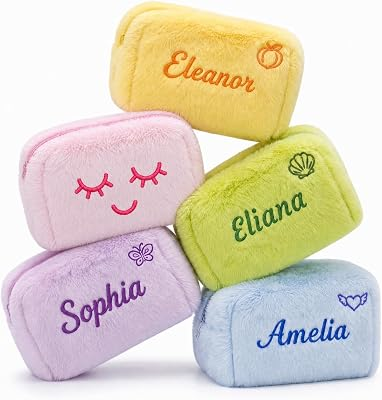 Custom Embroidered Plush Makeup Bag Personalized Name Cosmetic Pouch