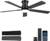 NKPU 52 Inch Black Ceiling Fan with Lights, Modern Low Profile Ceiling Fan with Remote & APP Control, Quiet DC Motor, 6 Speeds, Dimmable LED Light, Dual-Sided Wood Blades for Bedroom Living Room